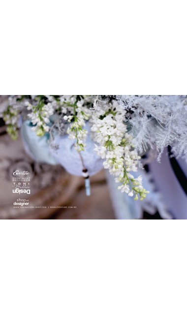 Lumanare de botez baieti cu delhinium bleu si liliac alb, 65x4cm, Glow 13